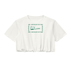 White women's crop bubble hem T-shirt with green 'DANCE' graphic on front, casual summer style, SKU: 260708PODAA1167#005