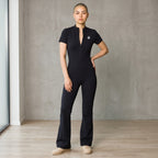 Women’s Flared Leg Quarter-Zip Jumpsuit for Casual Wear