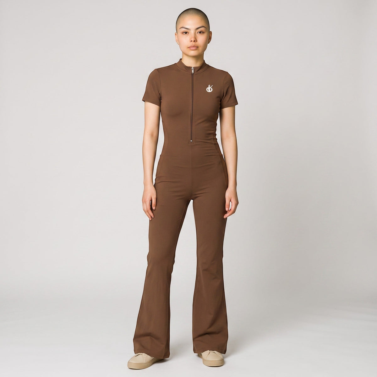 Women’s Flared Leg Quarter-Zip Jumpsuit for Casual Wear