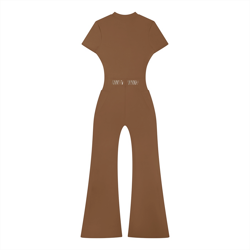 Women’s Flared Leg Quarter-Zip Jumpsuit for Casual Wear