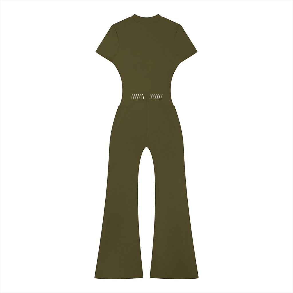 Women’s Flared Leg Quarter-Zip Jumpsuit for Casual Wear
