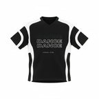 Camiseta unisex MONROE STORE de algodón con cuello en V, diseño color block en blanco y negro y estampado DANCE.