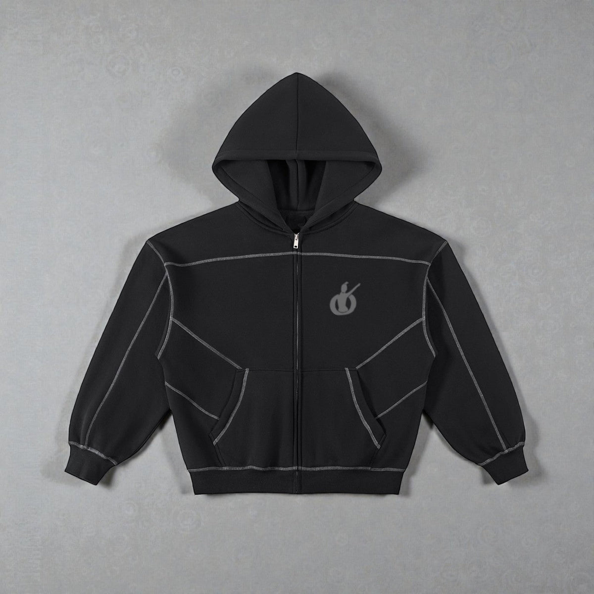 MONROE STORE sudadera con capucha negra de cremallera completa, con costuras de contraste y logo bordado en el pecho. Tejido grueso de mezcla de poliéster y algodón.