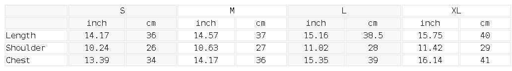 Tabla de tallas para top corto MONROE STORE con medidas en pulgadas y centímetros para tallas S a XL