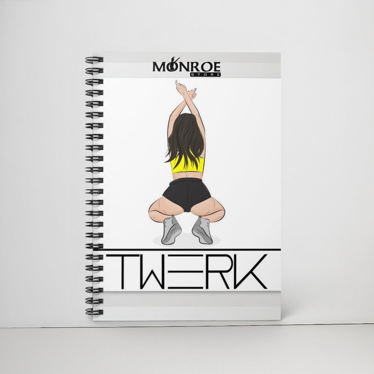 MONROE STORE Twerk Spiral Notebook, ruled lines, 6" x 8", 118 pages, 90gsm paper, metal spiral, document pocket.