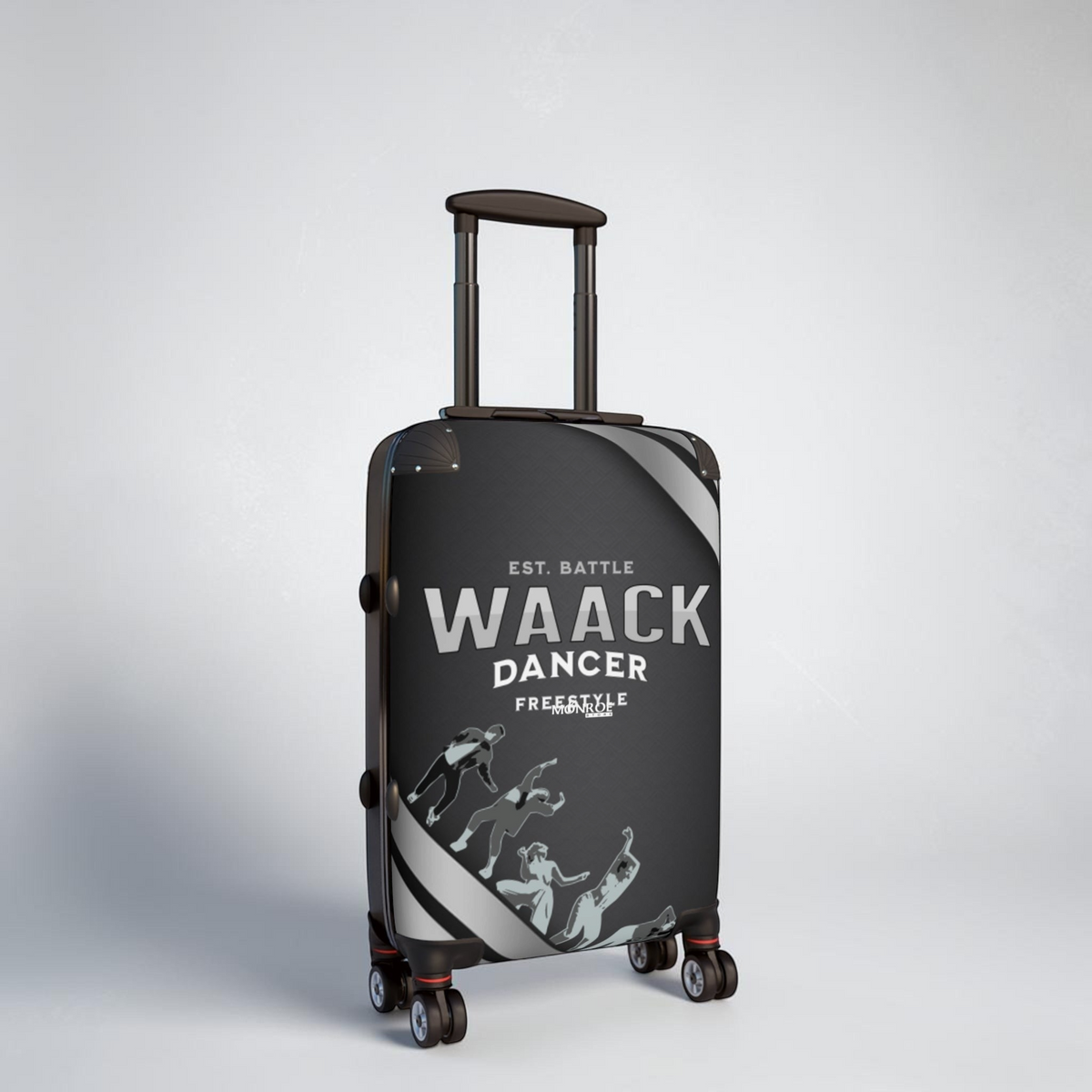 Maleta de viaje resistente con impresión de actitud de baile WAACK, color negro, tamaño grande, con mango telescópico y ruedas, ideal para bailarines.