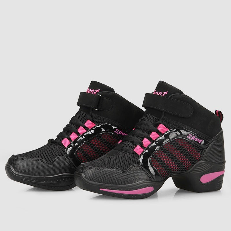 Zapatillas de baile MONROE STORE negras con detalles en rosa fucsia, diseño de malla transpirable y suela flexible