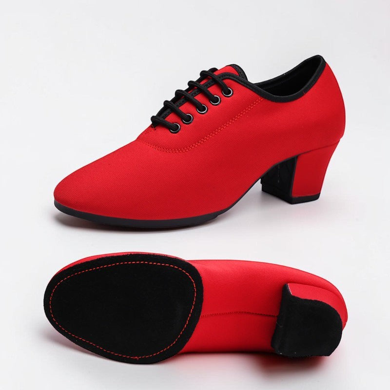 Zapatos de baile MONROE STORE rojos de tela Oxford con tacón medio de 5 cm y suela de lana para danza latina